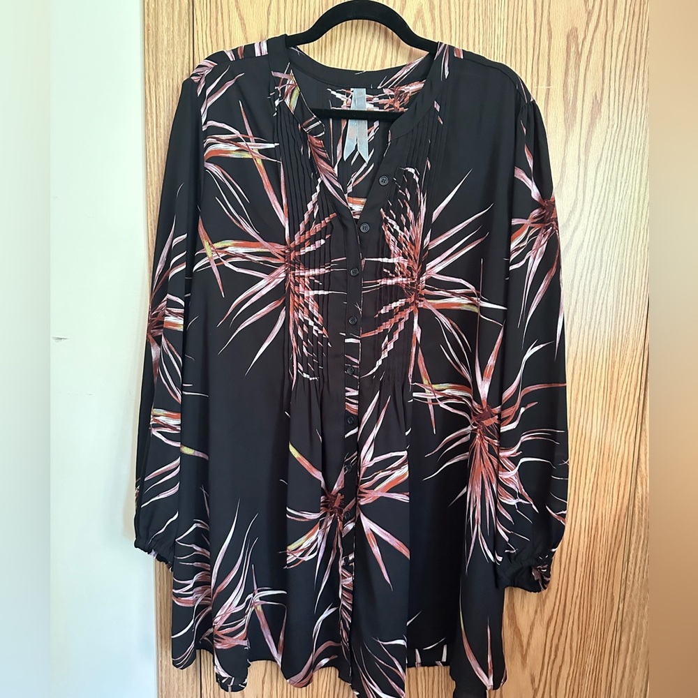 Melissa McCarthy Seven7 button down tunic length blouse v-neck 2X, EUC